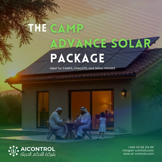 Solar Package showing panels, inverter, batteries, and combiner box for camping
