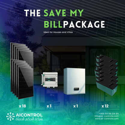 Solar Package showing panels, inverter, batteries, and combiner box